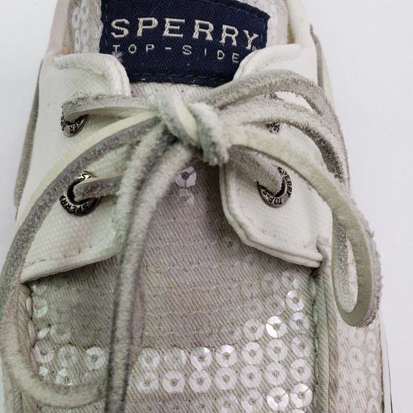 Sperry Top Sider Womens Size 9.5 White Sequin Slip On Casual Boat Shoes 9447160 - Picture 9 of 12